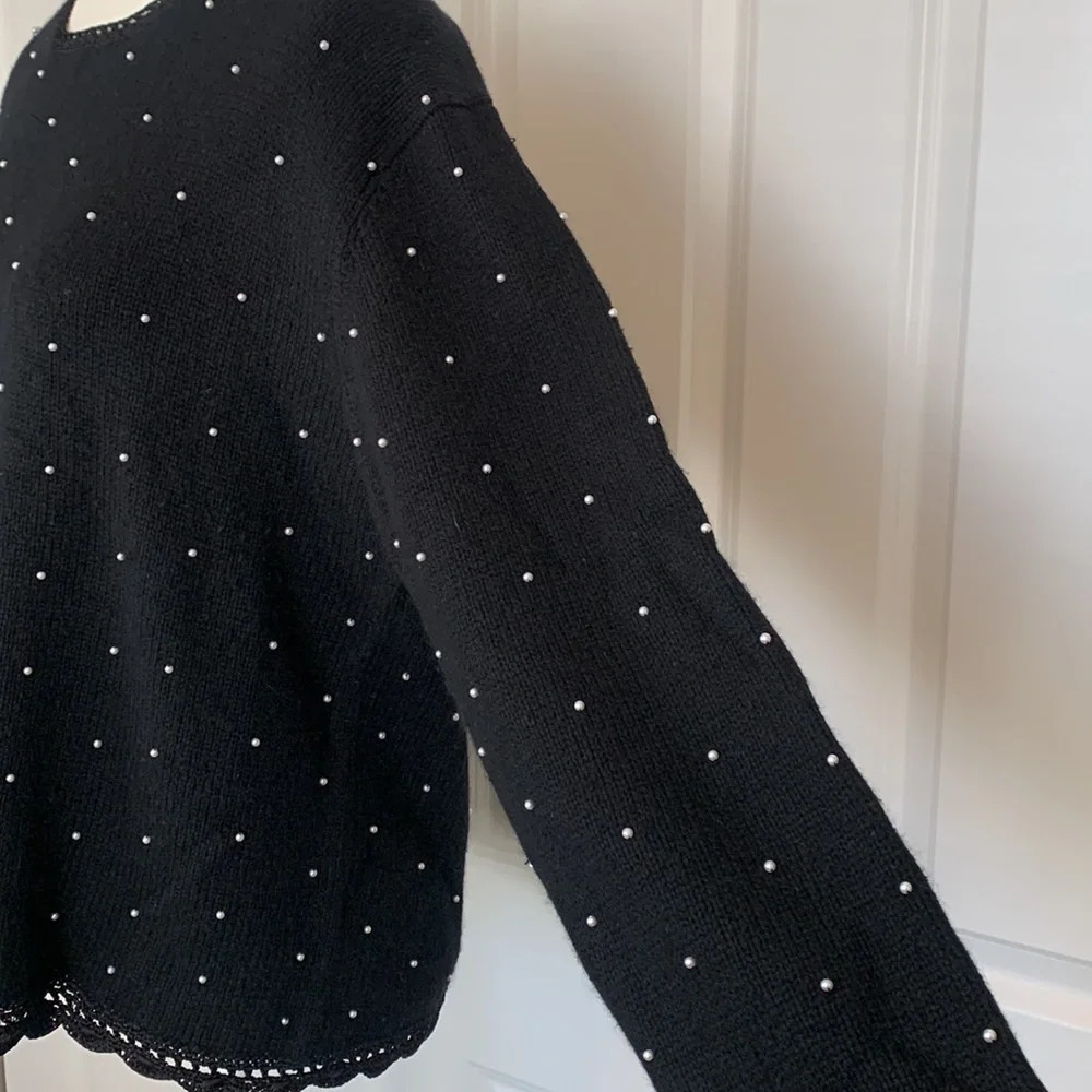 Christopher and Banks Silk Rabbit Angora Ditsy Pearl Dot Black Sweater Med/Large - Picture 4 of 13